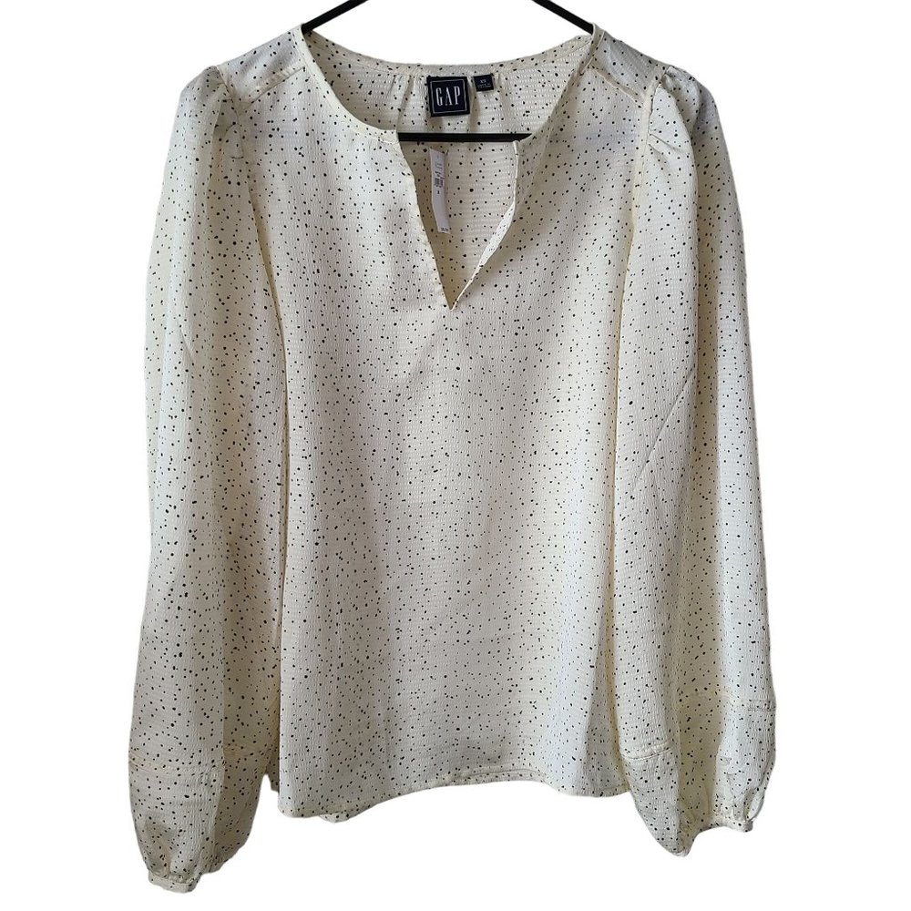 GAP Cream Polka-Dot Puff Sleeve Blouse Women's Size XS NEW